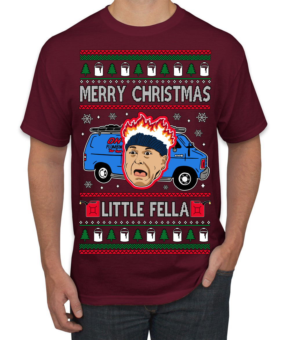 Merry Christmas Little Fella Funny 90s Harry Movie Quote Ugly Christmas Sweater Men's T-Shirt