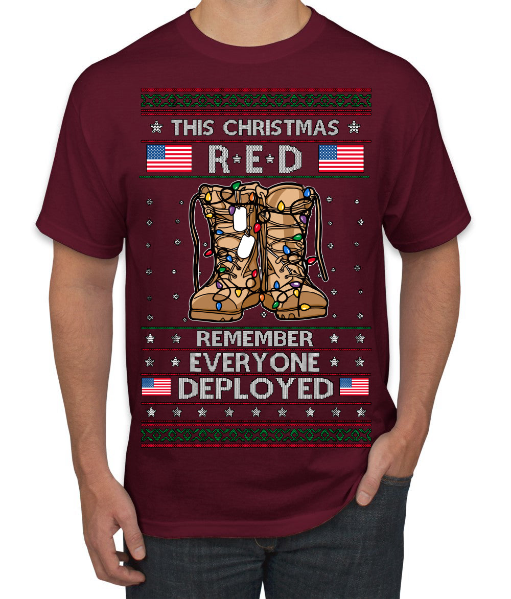 This Christmas RED Remember Everyone Deployed Veteran Ugly Christmas Sweater Men's T-Shirt