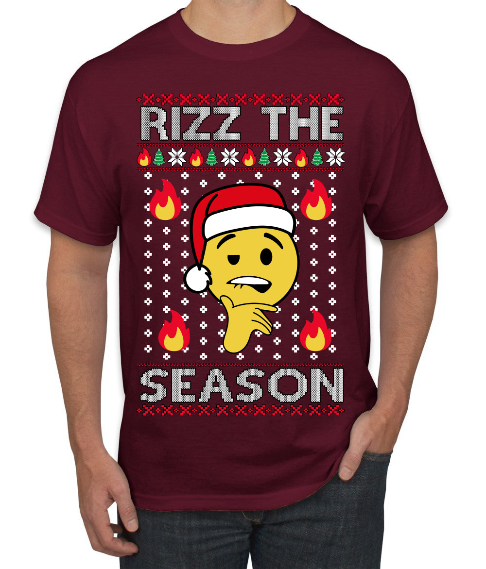Rizz the Season Viral Internet Fire Emoji Face Meme Ugly Christmas Sweater Men's T-Shirt