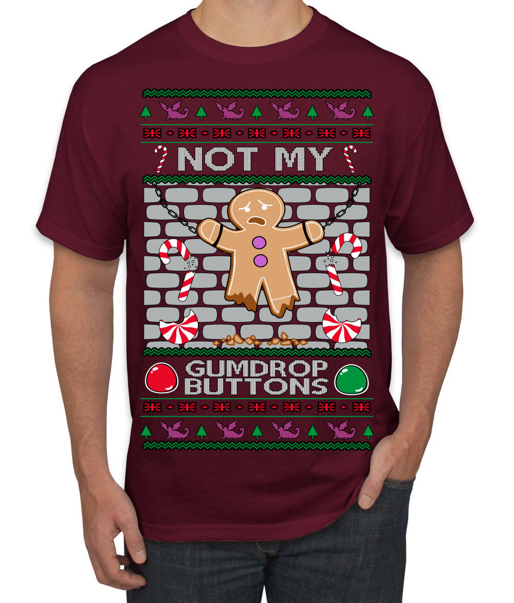 Not My Gumdrop Buttons Funny Classic Movie Quote Ugly Christmas Sweater Men's T-Shirt