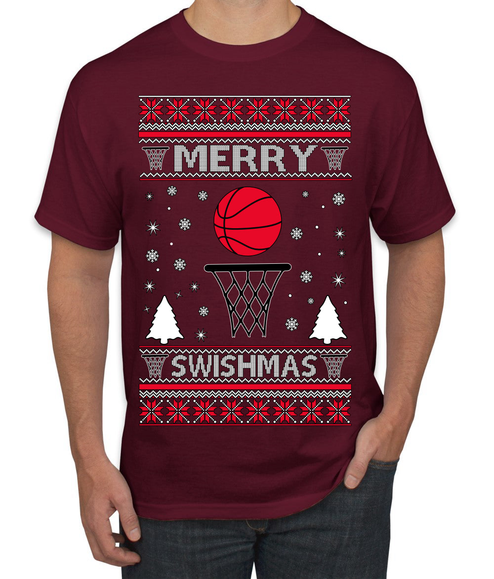 Merry Swishmas Basketball Sports Ugly Christmas Sweater Men's T-Shirt