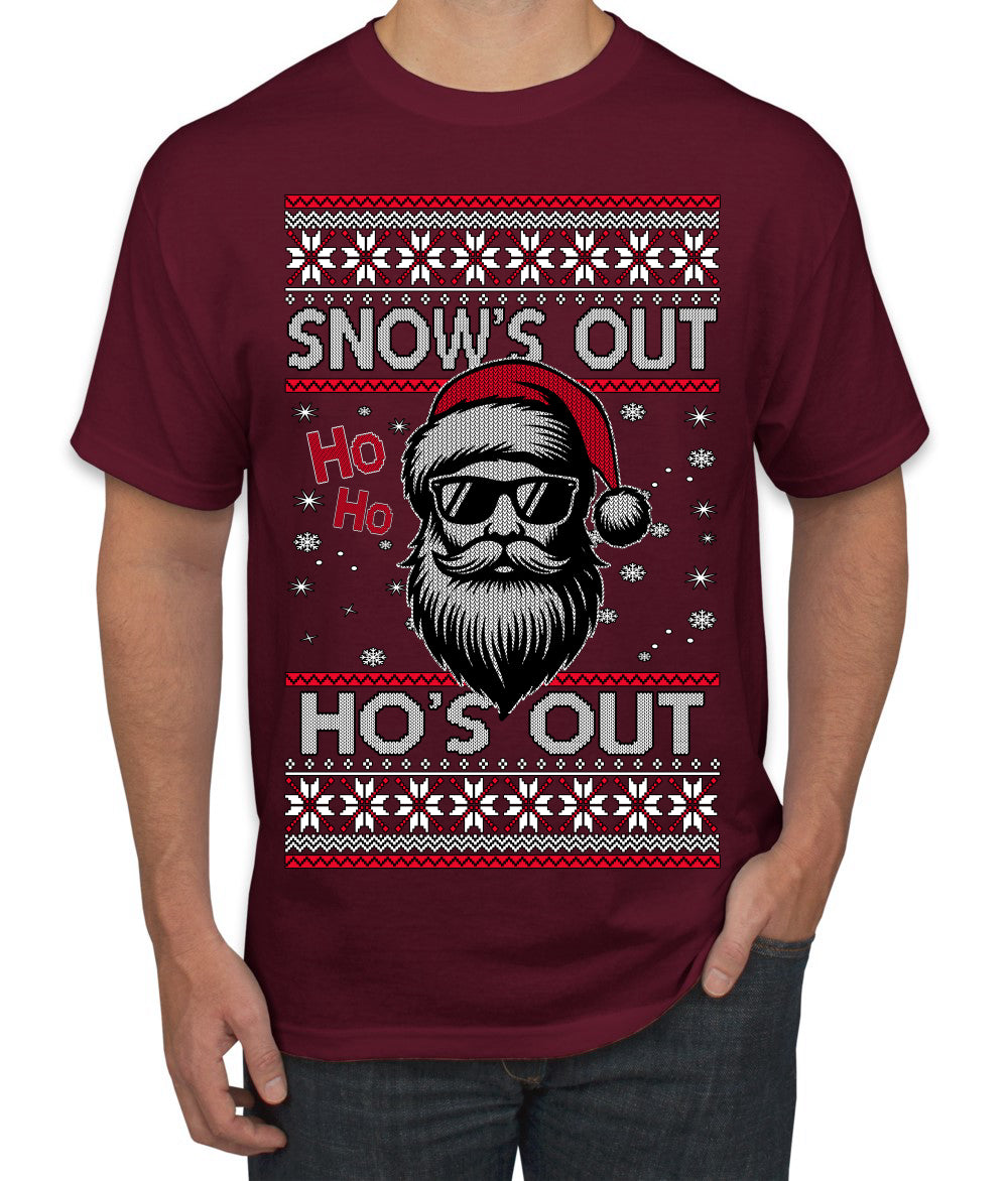 Snow's Out Hos Out | Funny Santa Claus Ugly Christmas Sweater Men's T-Shirt