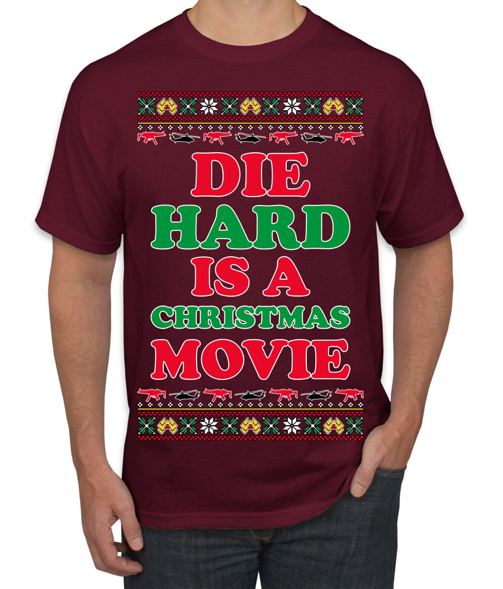 Die Hard is a Christmas Movie Classic, McClane Hans Nakatomi Plaza Xmas Party Holiday Movies Ugly Christmas Sweater Men's T-Shirt