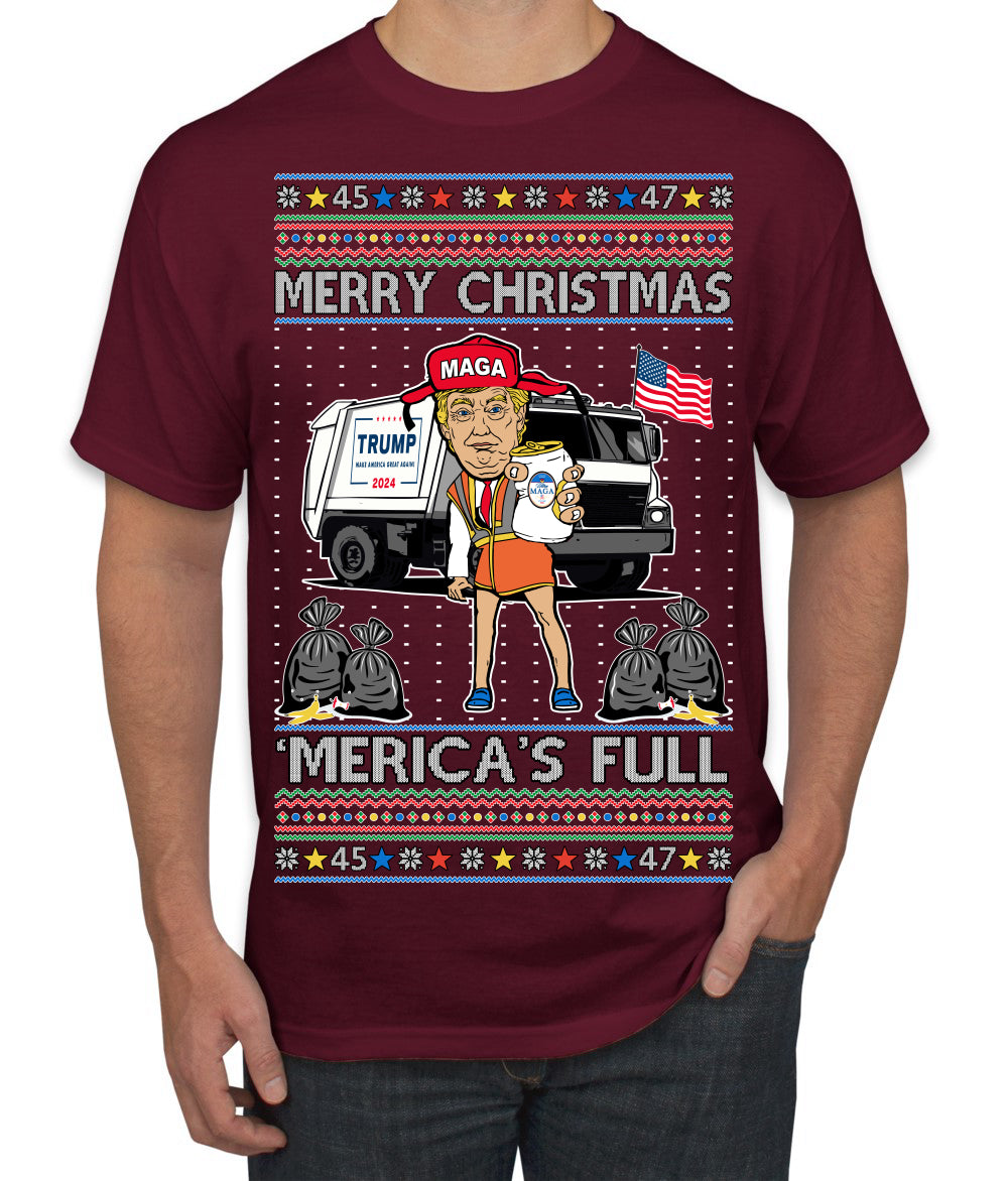 Donald Trump Merry Christmas Merica's Full Garbage Truck Ugly Christmas Sweater Men's T-Shirt