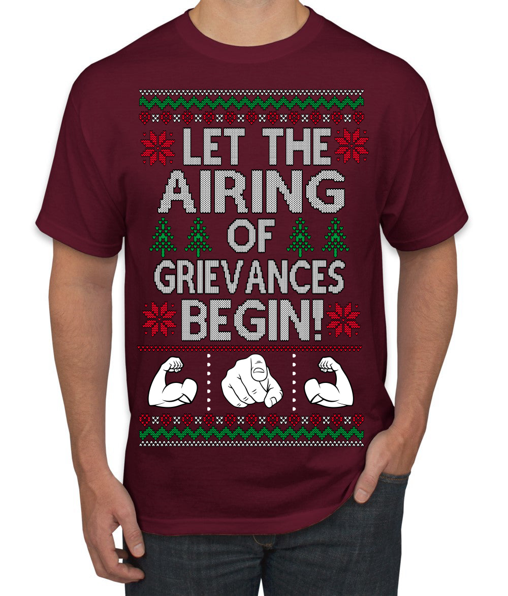 Let the Airing of Grievances Begin Funny TV Sitcom Festivus Ugly Christmas Sweater Men's T-Shirt