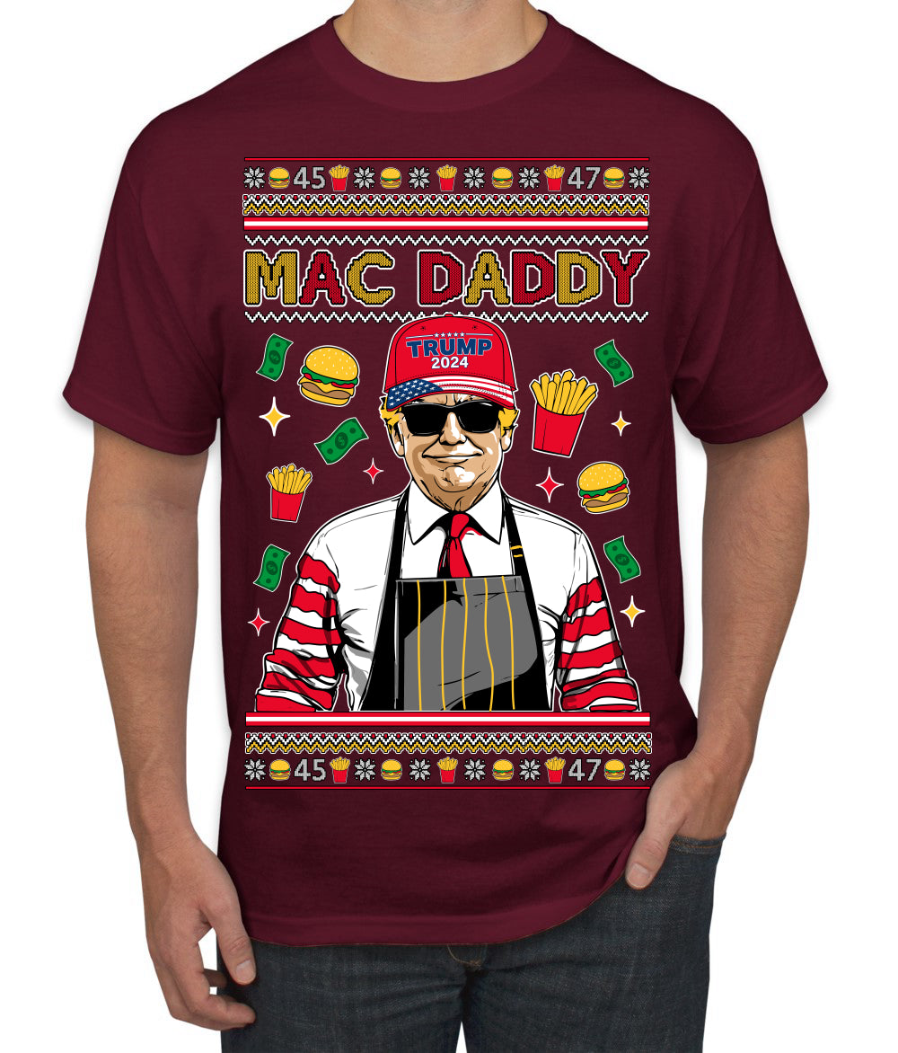 Mac Daddy Funny Viral Trump Meme Fast Food Fries Burgers Ugly Christmas Sweater Men's T-Shirt