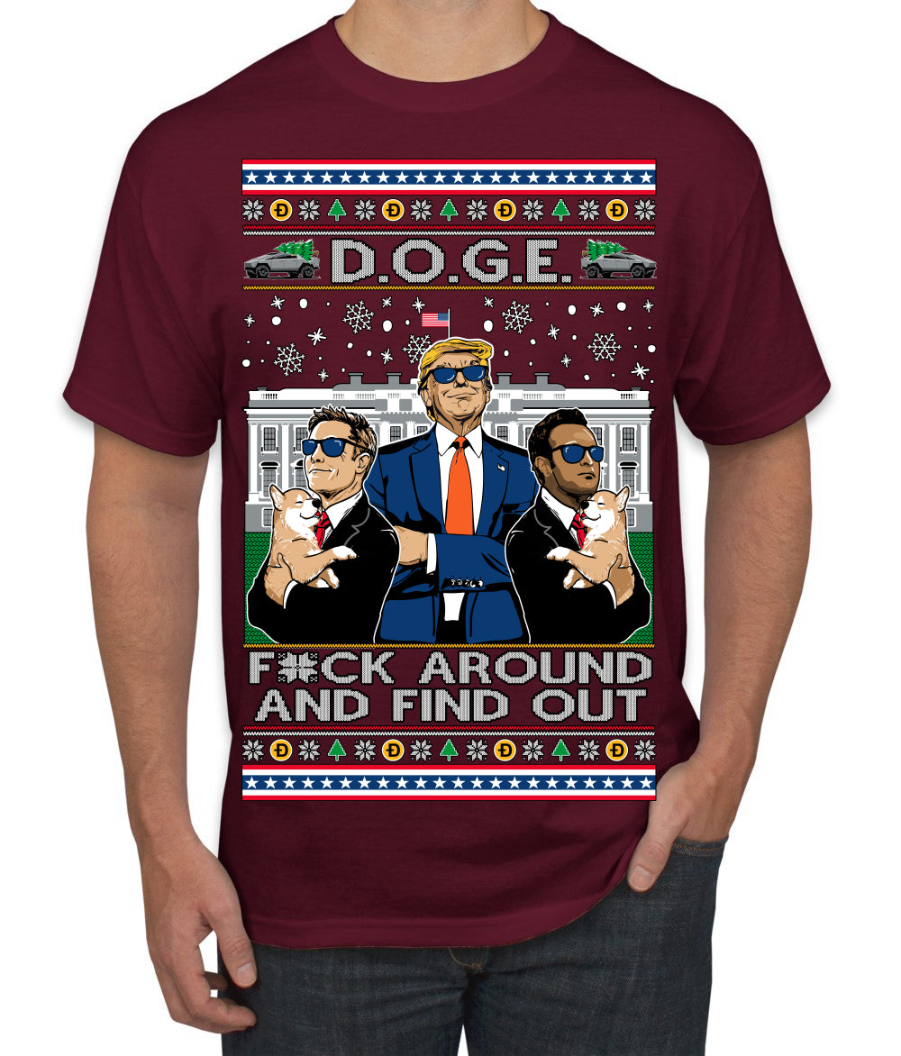 Doge F Around and Find Out Donald Trump Elon Vivek MAGA Ugly Christmas Sweater Men's T-Shirt