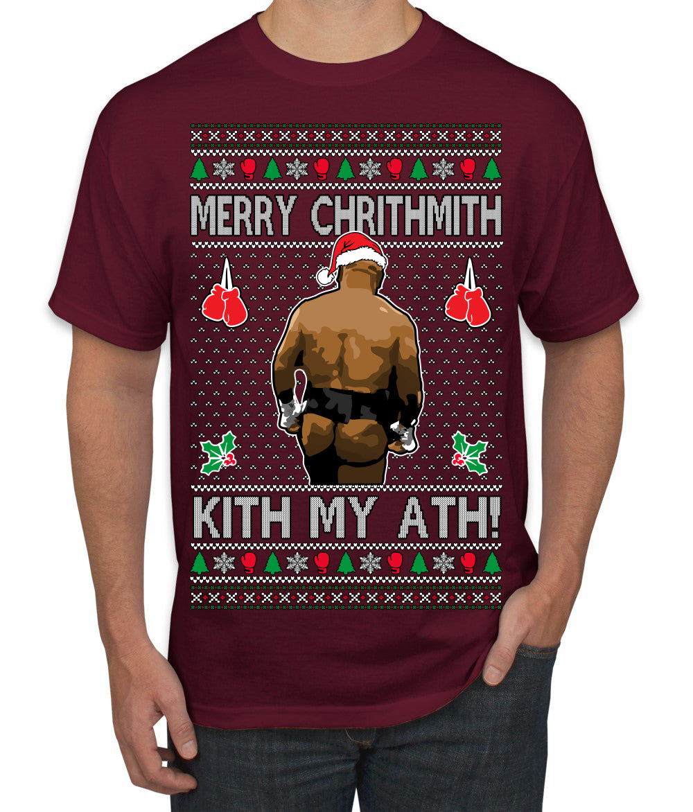 Merry Chrithmith Kith My Ath, Butt Viral Kiss My Ass Boxing Fight Meme Ugly Christmas Sweater Men's T-Shirt
