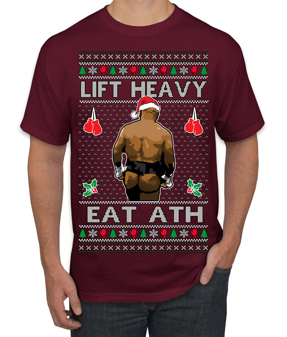 Lift Heavy Eat Ath Merry Chrithmith, Butt Viral Weightlifting Lifting Boxing Fight Meme Ugly Christmas Sweater Men's T-Shirt