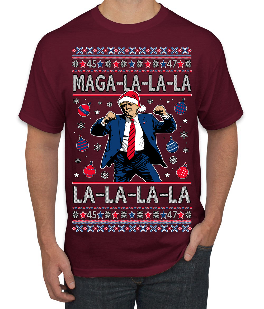 Maga La La La Funny Donald Trump Christmas Carol Song Ugly Christmas Sweater Men's T-Shirt