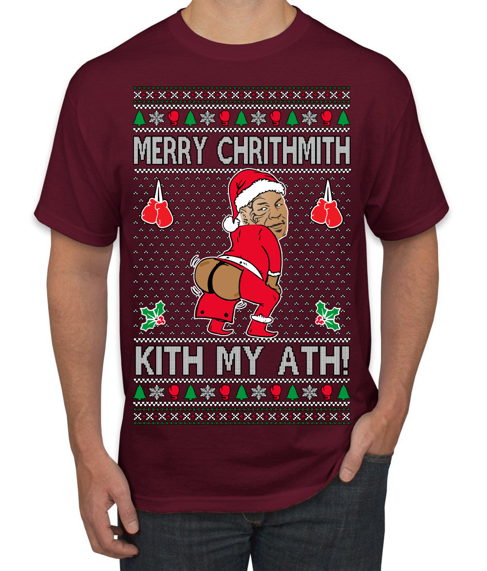 Merry Chrithmith Kith My Ath, Funny Butt Dancing, Viral Kiss My Ass Boxing Fight Meme, Men Women Ugly Christmas Sweater Men's T-Shirt