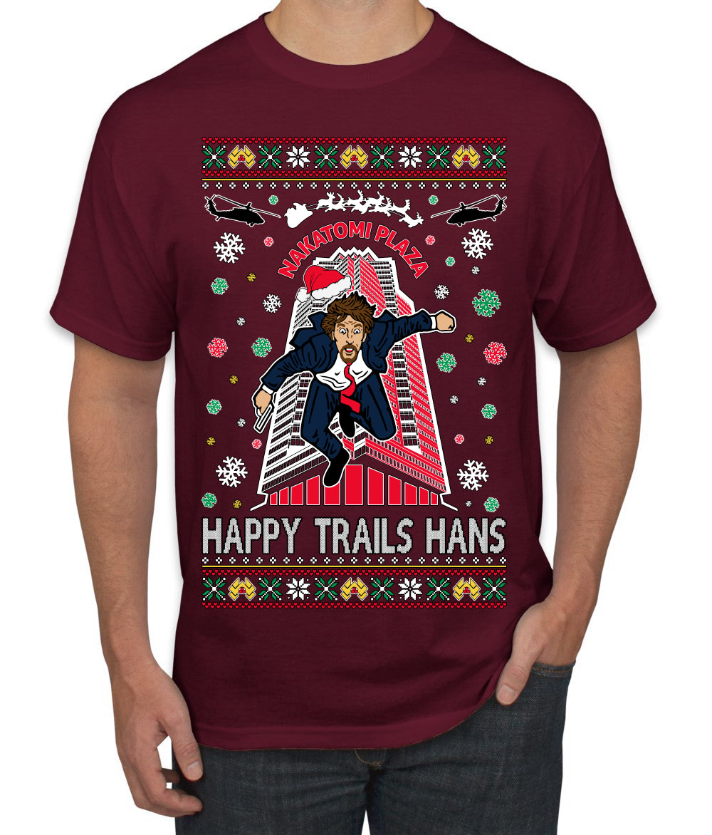 Nakatomi Plaza Happy Trails Hanz  Ugly Christmas Men's T-Shirt