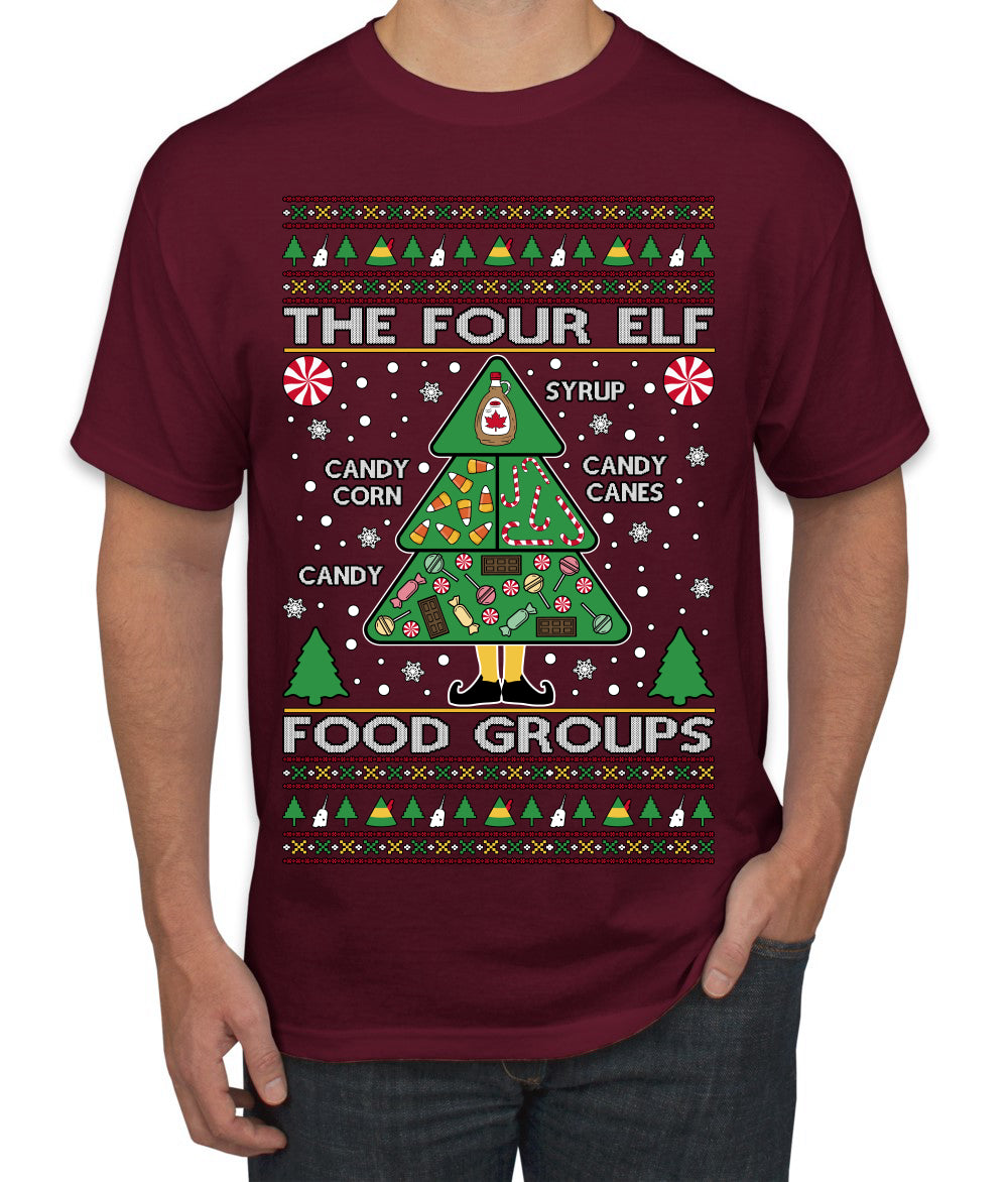 The Four Elf Food Groups Candy Canes Syrup Funny Ugly Christmas Sweater Men's T-Shirt