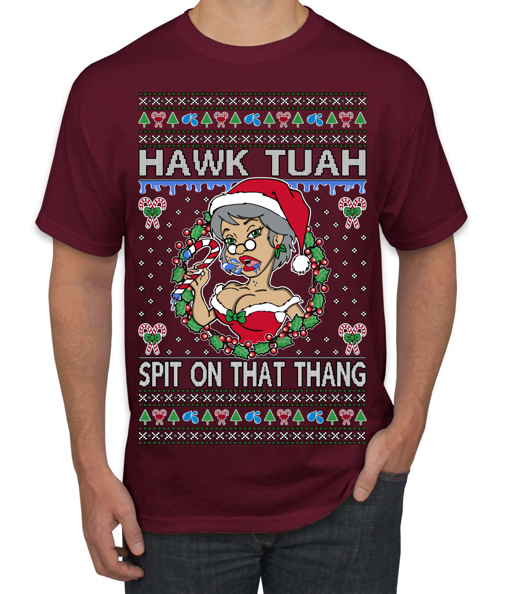 Hawk Tuah Spit On That Thang Mrs Claus Funny Meme Ugly Christmas Sweater Men's T-Shirt