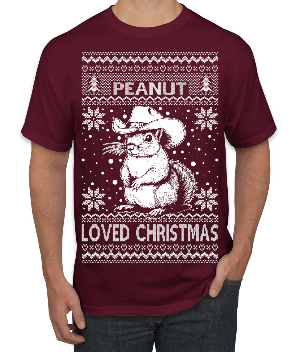 Peanut Loved Christmas RIP Funny Viral Squirrel Meme Ugly Christmas Sweater Men's T-Shirt