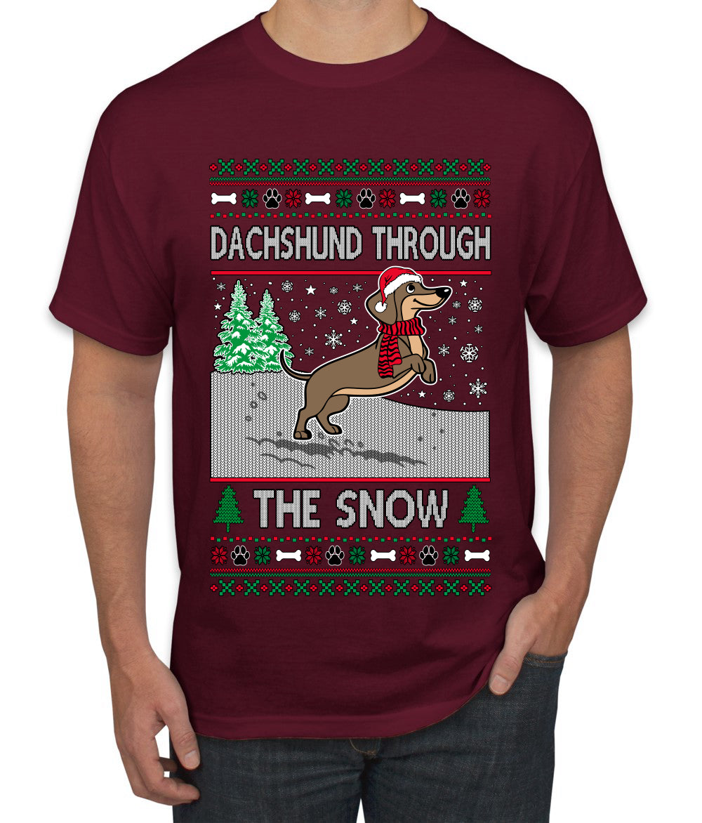 Dachshund Through The Snow, Cute Dog Christmas Sweater, Ugly Christmas Sweater Men's T-Shirt