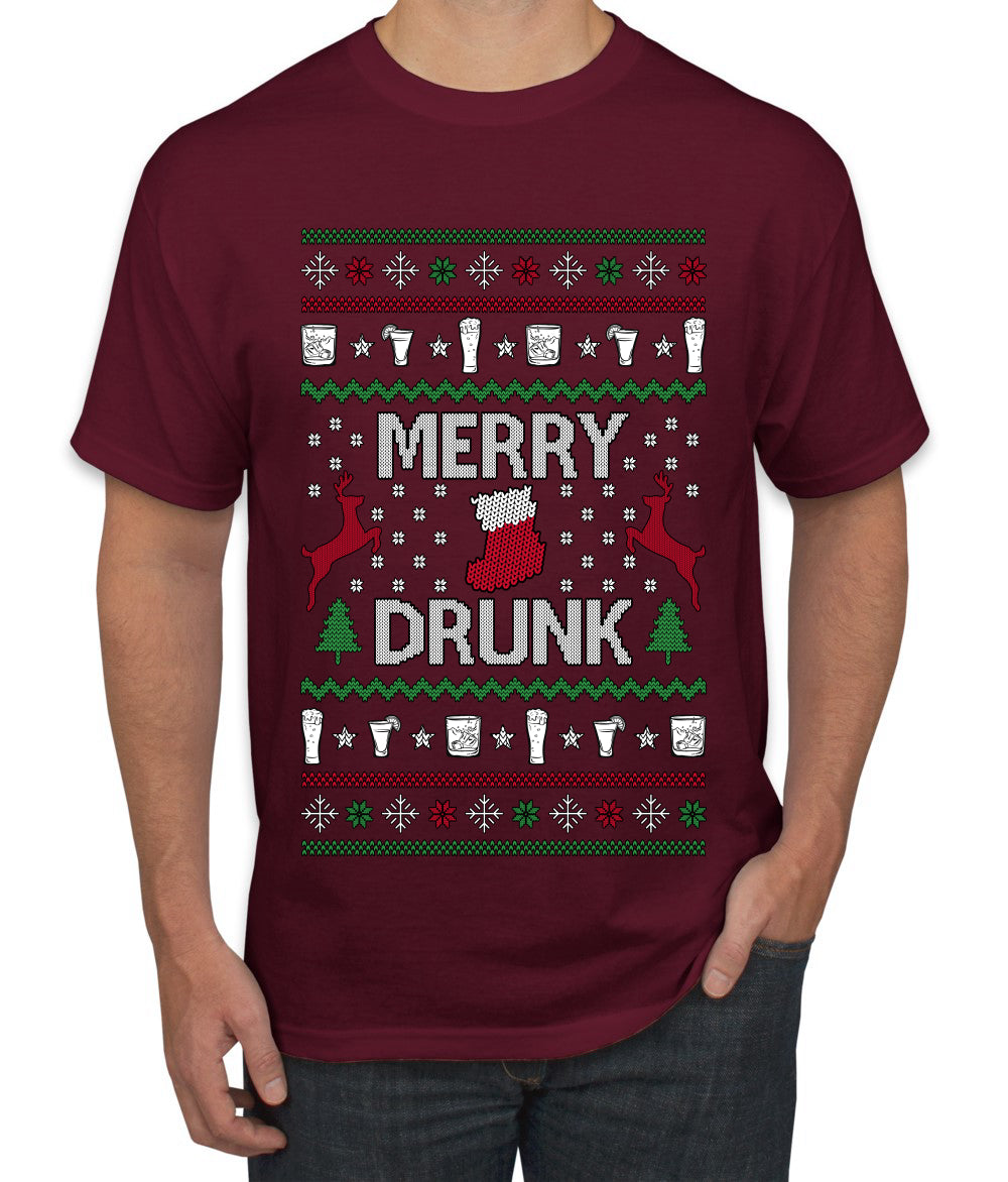Merry Drunk, Ugly Christmas Sweater Unisex Unisex Men's T-Shirt
