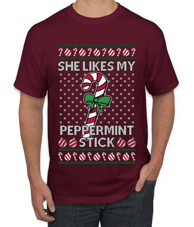 She Likes My Peppermint Stick, Ugly Christmas Sweater Unisex Men's T-Shirt