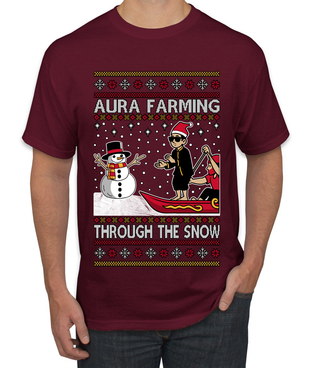 Aura Farming Through The Snow Meme, Ugly Christmas Sweater Unisex Men's T-Shirt