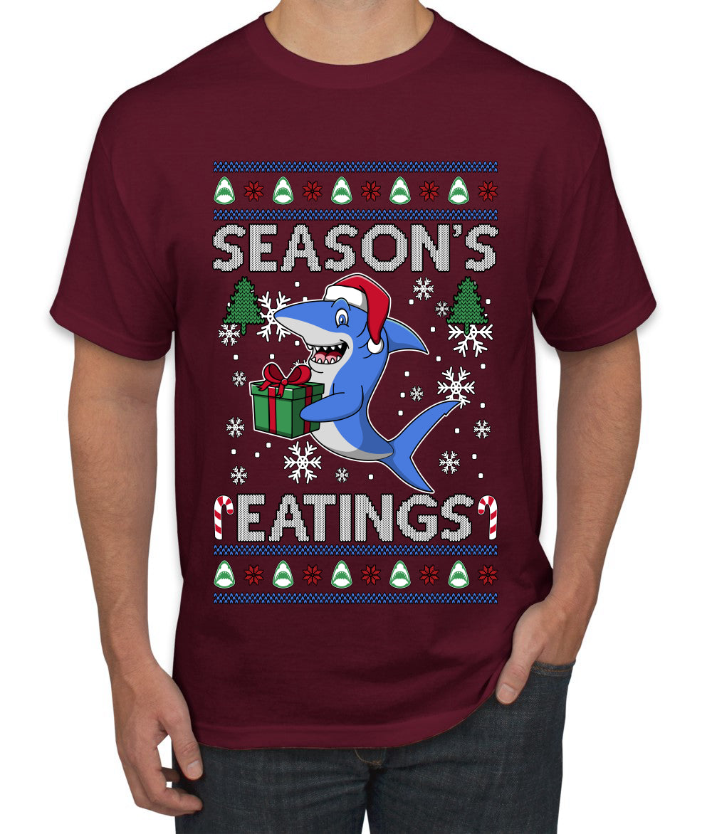 Season's Eatings Shark, Ugly Christmas Sweater Unisex Men's T-Shirt