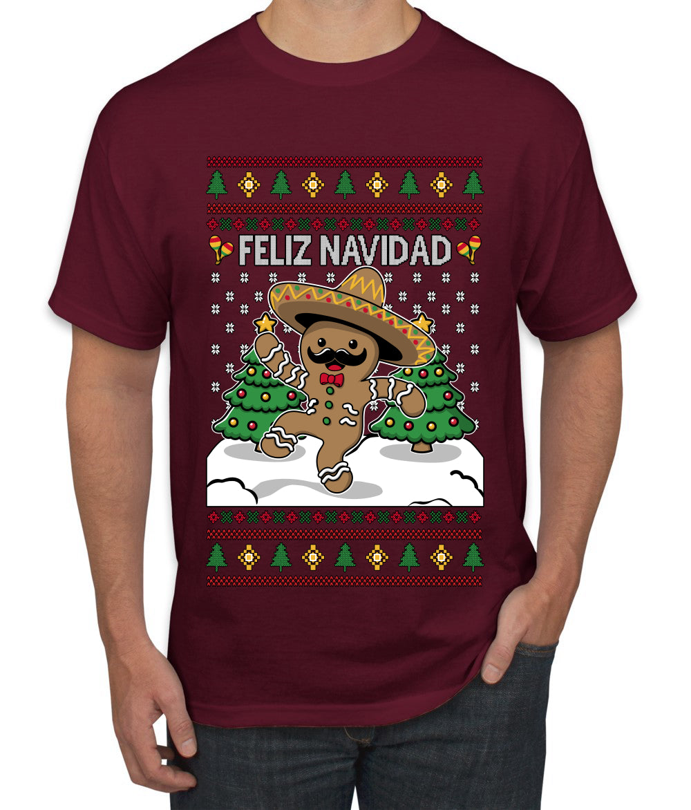Feliz Navidad Dancing Gingerbread Man, Ugly Christmas Sweater Unisex Men's T-Shirt