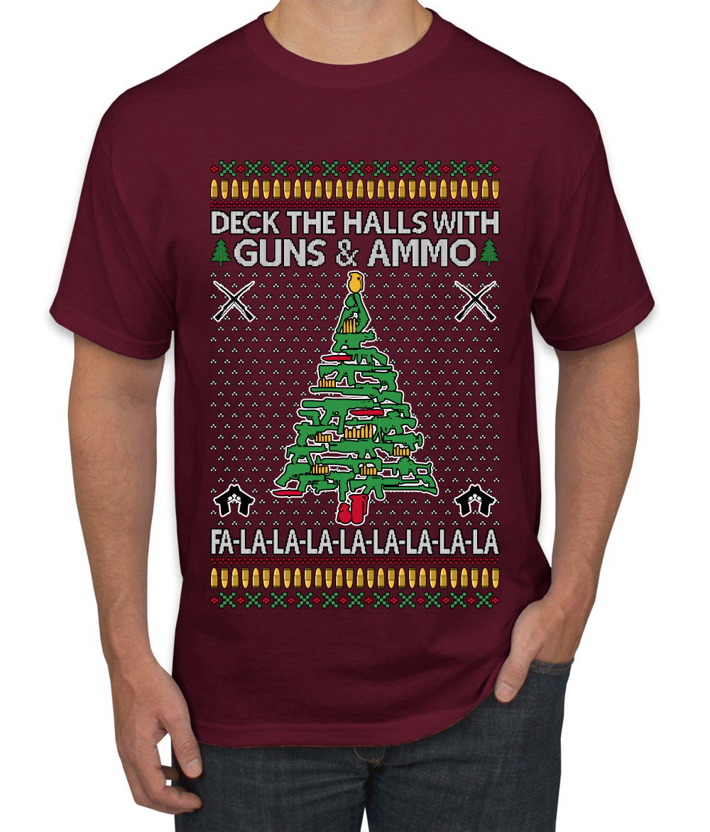 Deck The Halls With Guns & Ammo Fa La La La La, Ugly Christmas Sweater Unisex Men's T-Shirt