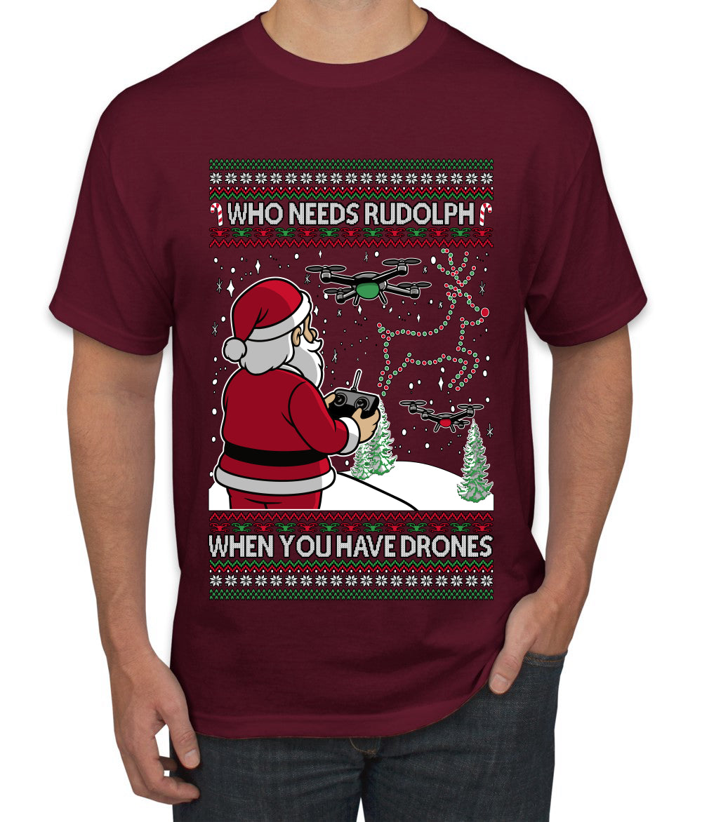 Santa Drone Show Reindeer, Ugly Christmas Sweater Unisex Men's T-Shirt