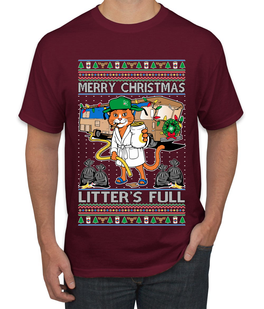 Litters Full Cat, Ugly Christmas Sweater Unisex Men's T-Shirt