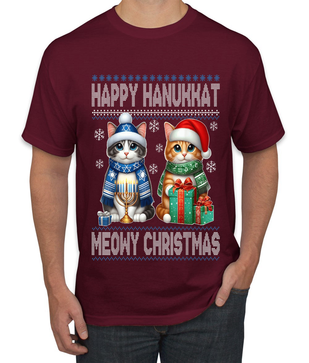 Happy Hanukkat Meowy Christmas, Ugly Christmas Sweater Unisex Men's T-Shirt