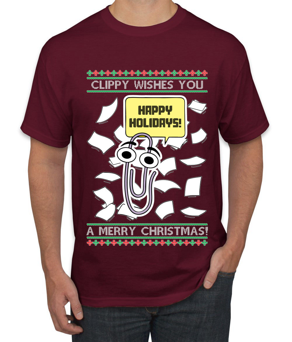 Clippy Wishes You A Merry Christmas Office Assistant, Ugly Christmas Sweater Unisex Men's T-Shirt