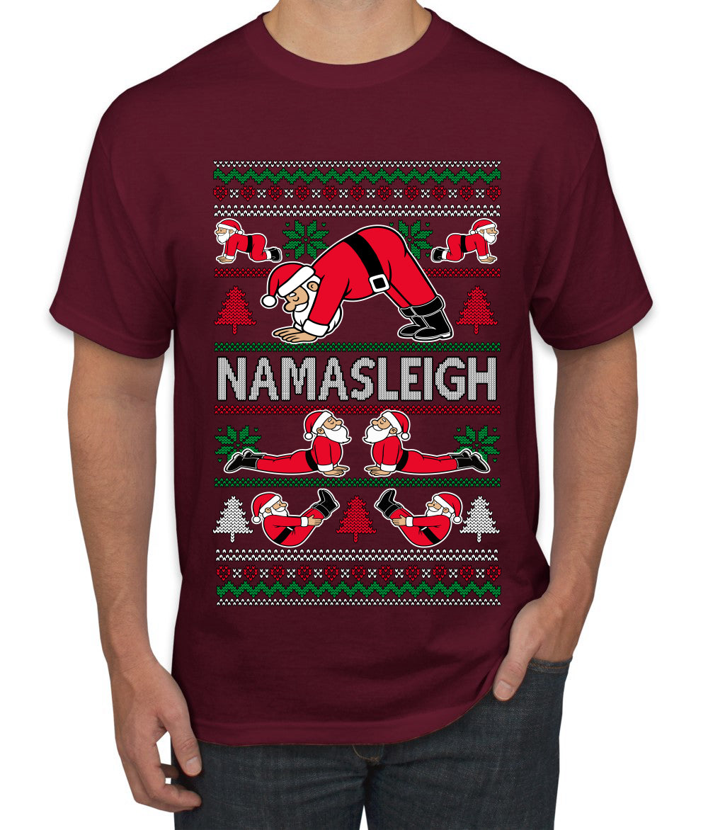 Namasleigh, Namaste Yoga Santa Claus, Ugly Christmas Sweater Unisex Men's T-Shirt