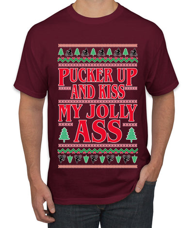 Pucker Up And Kiss My Jolly Ass, Ugly Christmas Sweater Unisex Men's T-Shirt