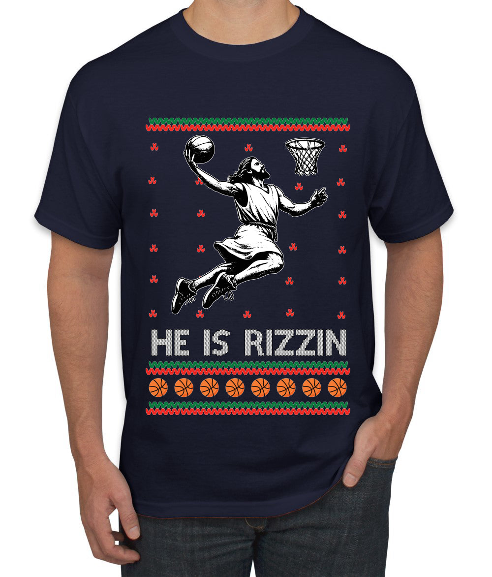 He Is Rizzin, Ugly Christmas Sweater Unisex Men's T-Shirt