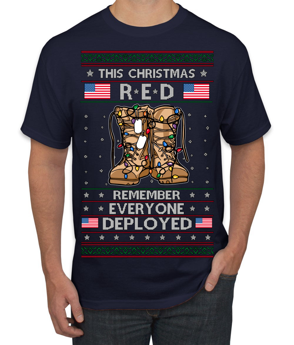This Christmas RED Remember Everyone Deployed Veteran Ugly Christmas Sweater Men's T-Shirt