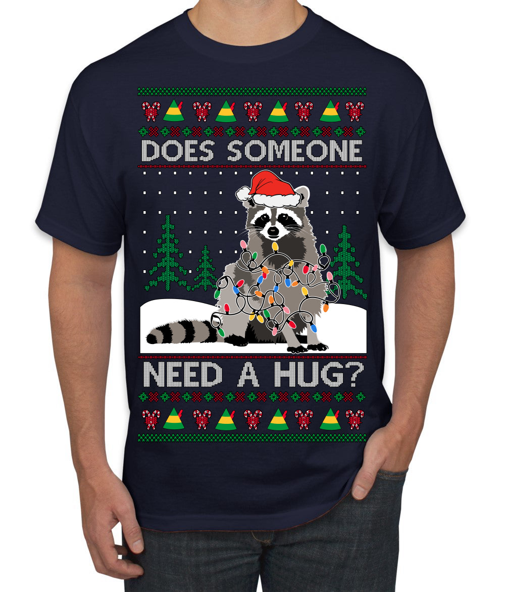 Does Someone Need a Hug? Cute Raccoon Ugly Christmas Sweater Men's T-Shirt