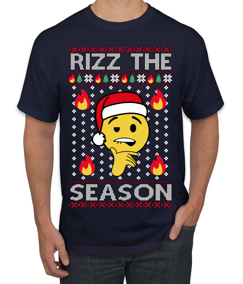 Rizz the Season Viral Internet Fire Emoji Face Meme Ugly Christmas Sweater Men's T-Shirt