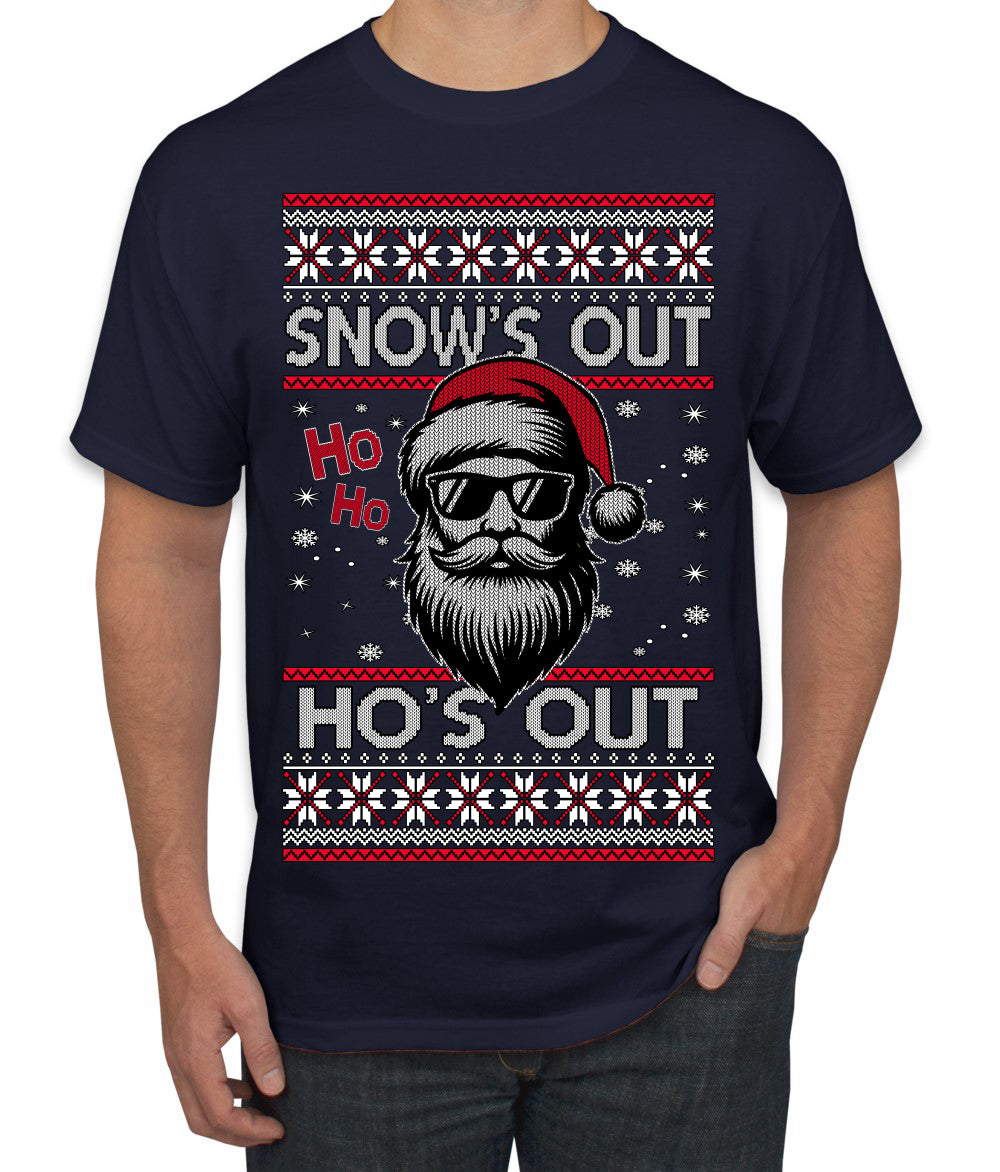Snow's Out Hos Out | Funny Santa Claus Ugly Christmas Sweater Men's T-Shirt