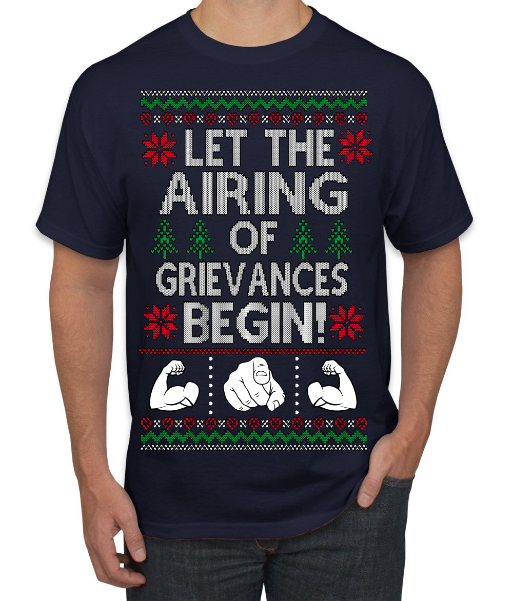 Let the Airing of Grievances Begin Funny TV Sitcom Festivus Ugly Christmas Sweater Men's T-Shirt