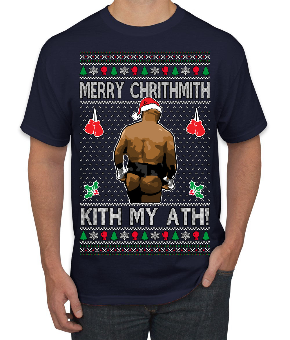 Merry Chrithmith Kith My Ath, Butt Viral Kiss My Ass Boxing Fight Meme Ugly Christmas Sweater Men's T-Shirt
