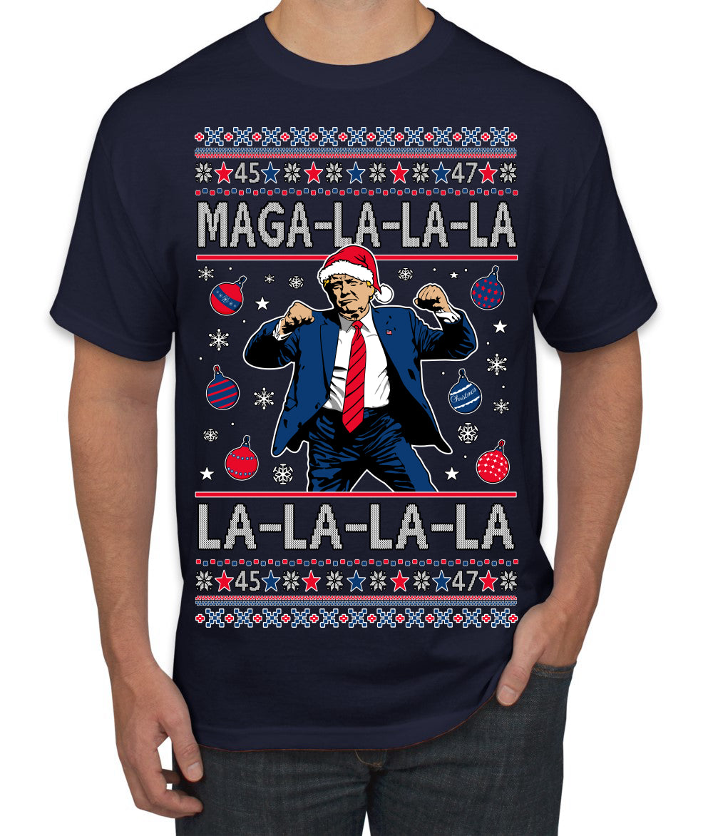 Maga La La La Funny Donald Trump Christmas Carol Song Ugly Christmas Sweater Men's T-Shirt