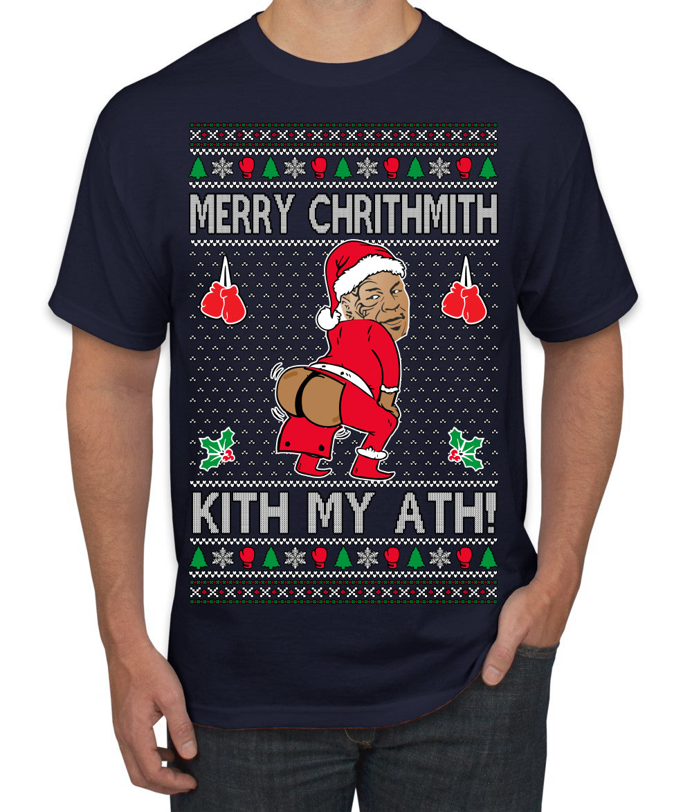 Merry Chrithmith Kith My Ath, Funny Butt Dancing, Viral Kiss My Ass Boxing Fight Meme, Men Women Ugly Christmas Sweater Men's T-Shirt