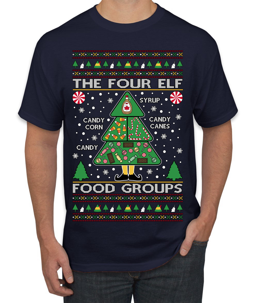 The Four Elf Food Groups Candy Canes Syrup Funny Ugly Christmas Sweater Men's T-Shirt
