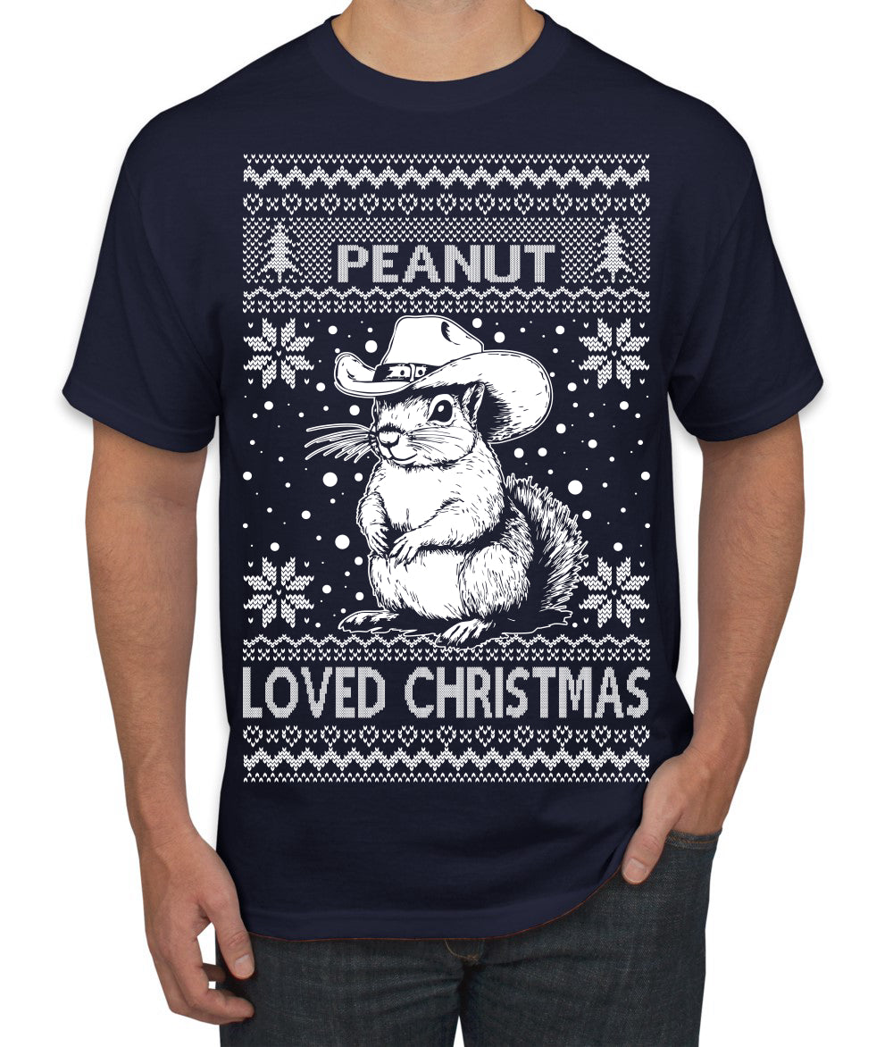 Peanut Loved Christmas RIP Funny Viral Squirrel Meme Ugly Christmas Sweater Men's T-Shirt