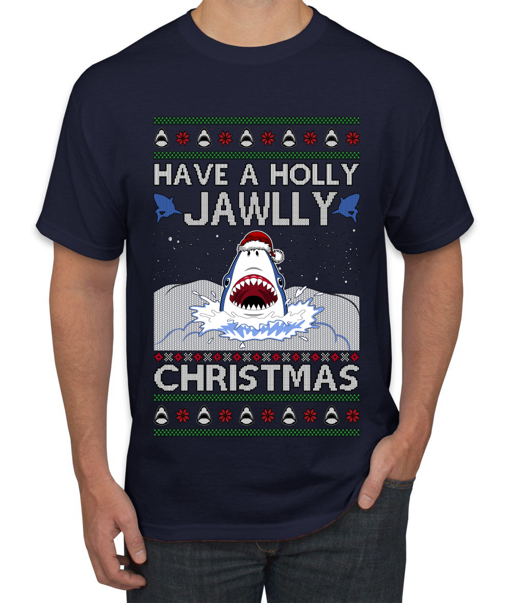 Have a Holly Jawlly Christmas, Cute Shark, Ugly Christmas Sweater Men's T-Shirt