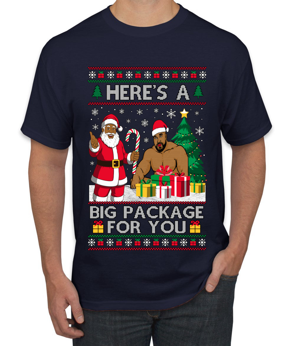 Here's A Big Package For You Black Santa Christmas Sweater, Ugly Christmas Sweater Men's T-Shirt