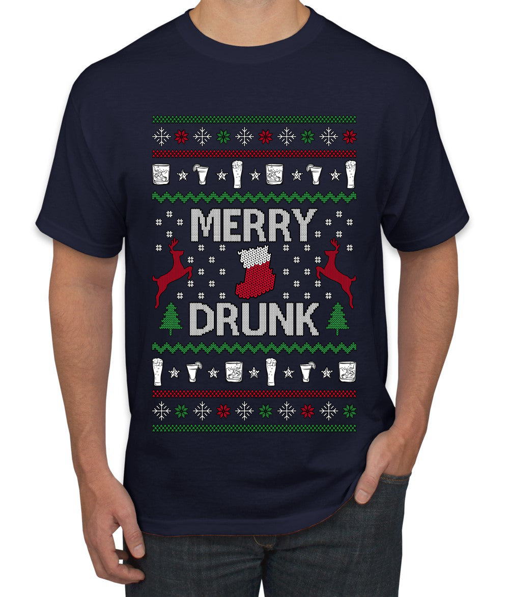 Merry Drunk, Ugly Christmas Sweater Unisex Unisex Men's T-Shirt