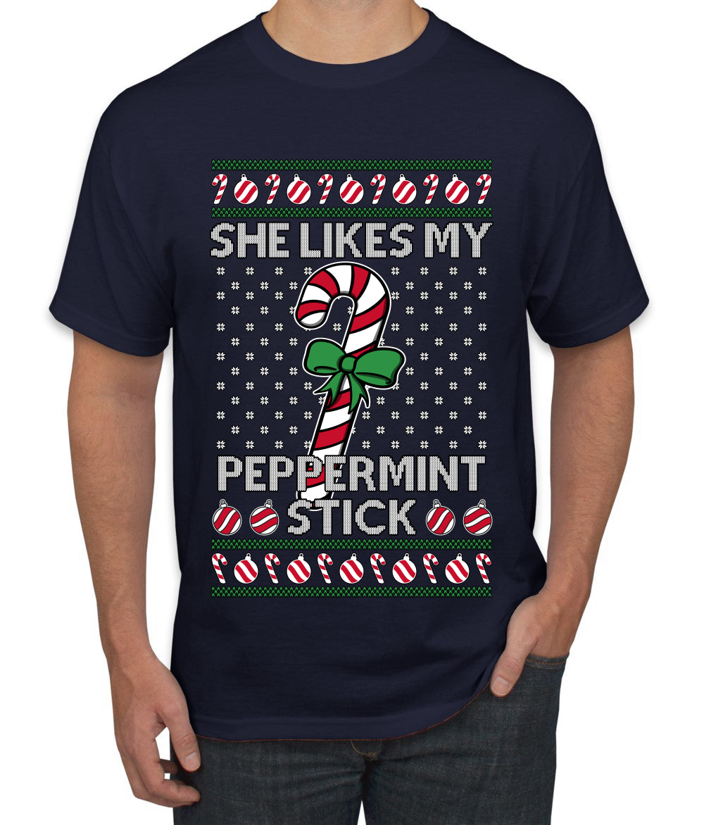 She Likes My Peppermint Stick, Ugly Christmas Sweater Unisex Men's T-Shirt
