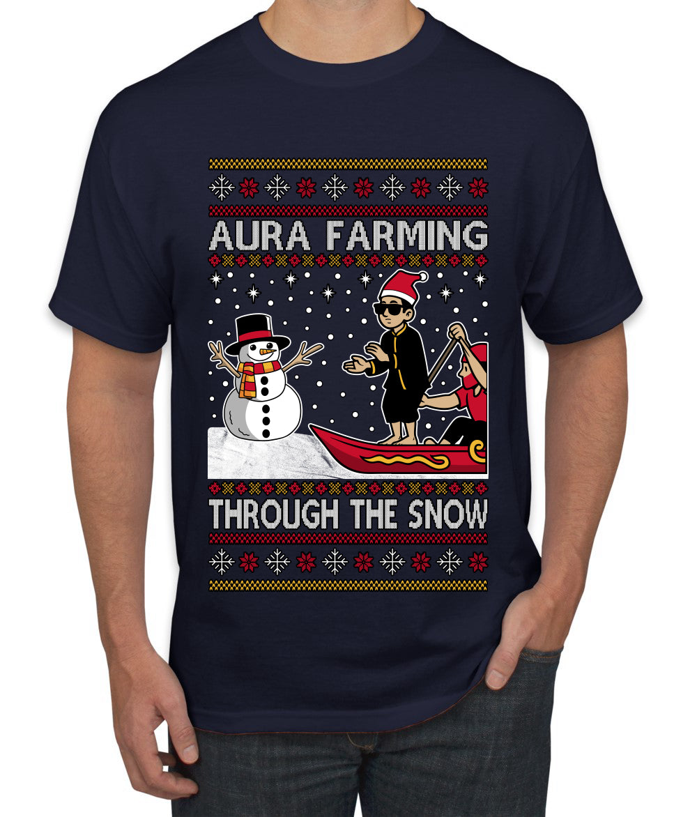 Aura Farming Through The Snow Meme, Ugly Christmas Sweater Unisex Men's T-Shirt