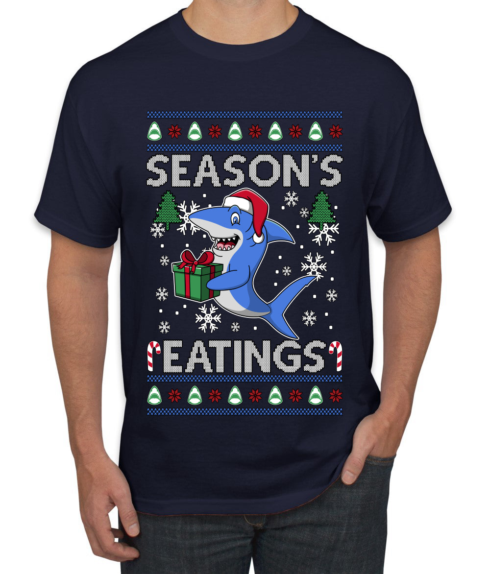 Season's Eatings Shark, Ugly Christmas Sweater Unisex Men's T-Shirt