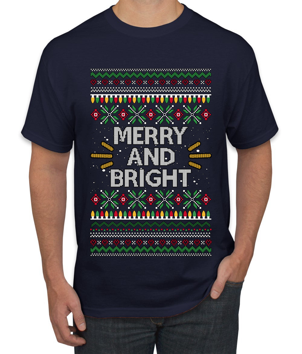 Merry And Bright, Ugly Christmas Sweater Unisex Men's T-Shirt